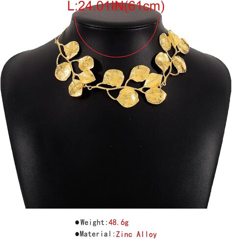 HZV Bohemian Glitter Leaf Collar Necklace gold leaf necklace for women Girls Chunky Statement Chunky Gold Leaf life Collar necklace in Saudi Arabia