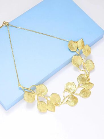 HZV Bohemian Glitter Leaf Collar Necklace gold leaf necklace for women Girls Chunky Statement Chunky Gold Leaf life Collar necklace in Saudi Arabia