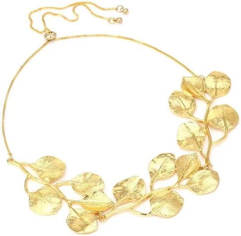 HZV Bohemian Glitter Leaf Collar Necklace gold leaf necklace for women Girls Chunky Statement Chunky Gold Leaf life Collar necklace in Saudi Arabia