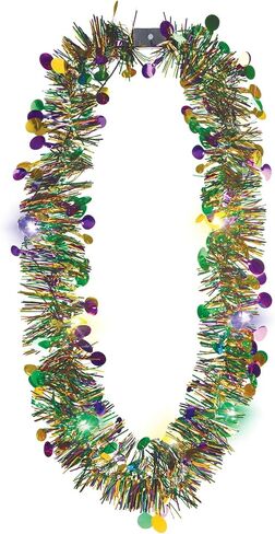 Vibrant Mardi Gras Light-Up Tinsel Necklace - 20" (Pack of 1) - Perfect for Parties, Parades & Celebrations in Saudi Arabia