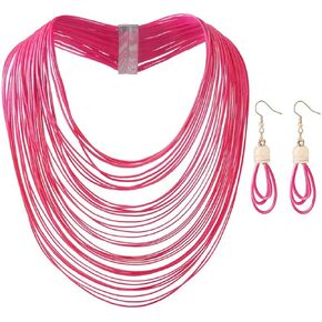 PLOJOP متعدد الطبقات الشمع خط قلادة المرأة مكتنزة مريلة قلادة بيان مجموعة مجوهرات الفتيات معلقة هدايا اليدوية in Kuwait