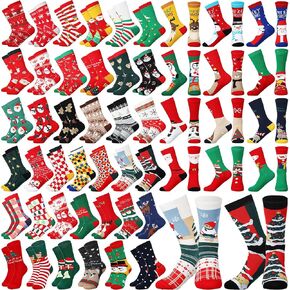 100 Pairs Christmas Socks in Bulk for Women Men, Cotton Colorful Christmas Crew Socks Novelty Funny Fancy Xmas Socks Pack in Kuwait