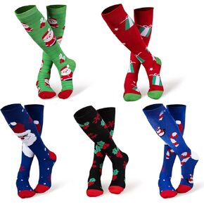JOYIN 5 Pairs Women's Cute Winter Socks Christmas Fancy Design Knee High Socks Multi Colorful Patterned Knee High Socks for Xmas Gifts for Women and Girls in Saudi Arabia