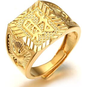 Halukakah Mens Gold Ring Diamond 3PCs Set,18K Real Gold/Platinum Filled Kanji Rich/Luck/Wealth Lab Diamonds Prong Set Size Adjustable,Gift for Men in Kuwait
