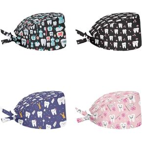 Aoopistc 4 Packs Working Cap with Sweatband Adjustable Tie Back for Women Men Unisex, Scrub Hat Shower Caps, One Size