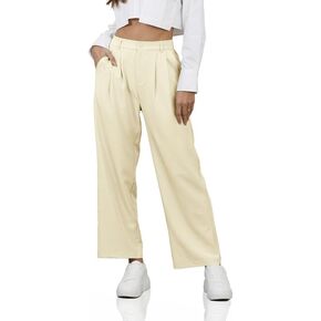 سروال PURPEARL مستقيم واسع الساق للنساء الأعمال عارضة مرونة عالية الخصر اللباس السراويل الطويلة مكتب السراويل مع جيوب in Kuwait