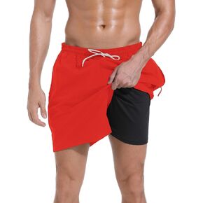 شورت سباحة رجالي من KUKUKOZY مع بطانة ضغط 2 في 1 شورت استحمام سريع الجفاف مع جيوب بسحاب