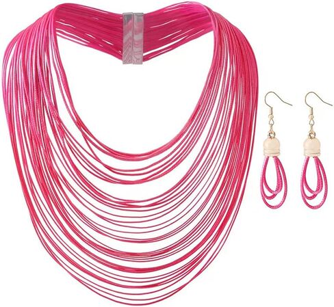 PLOJOP متعدد الطبقات الشمع خط قلادة المرأة مكتنزة مريلة قلادة بيان مجموعة مجوهرات الفتيات معلقة هدايا اليدوية in Kuwait