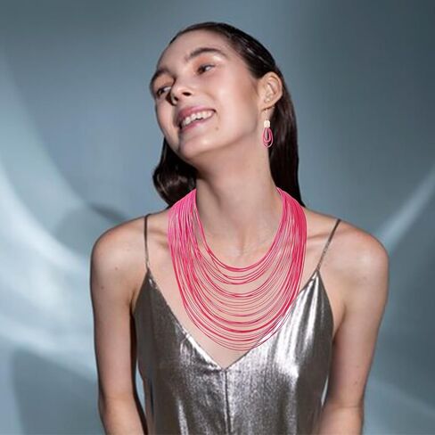 PLOJOP متعدد الطبقات الشمع خط قلادة المرأة مكتنزة مريلة قلادة بيان مجموعة مجوهرات الفتيات معلقة هدايا اليدوية in Kuwait