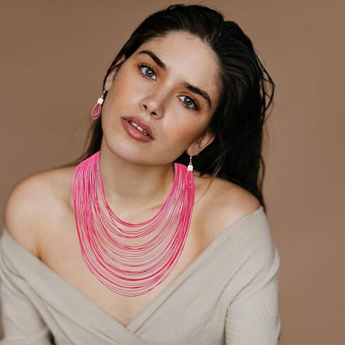 PLOJOP متعدد الطبقات الشمع خط قلادة المرأة مكتنزة مريلة قلادة بيان مجموعة مجوهرات الفتيات معلقة هدايا اليدوية in Kuwait