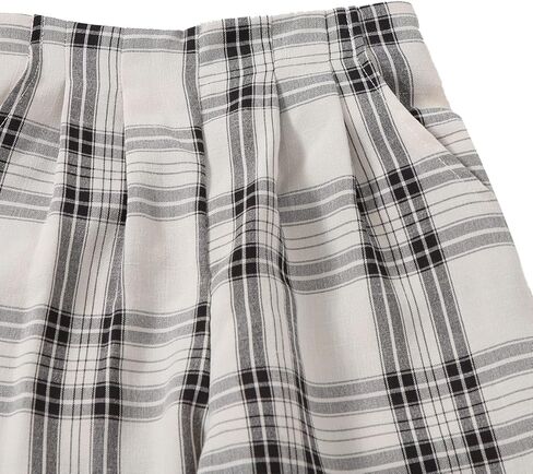 WDIRARA Girl's Plaid Elastic High Waist Slant Pocket Pants Casual Long Pants in Kuwait