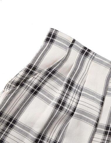 WDIRARA Girl's Plaid Elastic High Waist Slant Pocket Pants Casual Long Pants in Kuwait