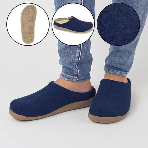 Sanita Lodge Slide Slipper Clogs for Men & Women - Removable Footbed, Made of Natural Wool Slip On Mules - Charcoal in Kuwait