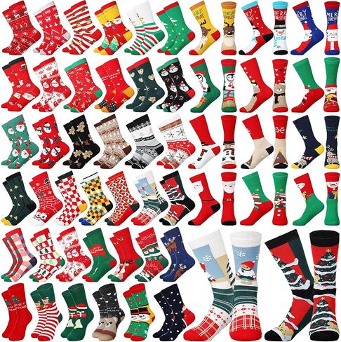 100 Pairs Christmas Socks in Bulk for Women Men, Cotton Colorful Christmas Crew Socks Novelty Funny Fancy Xmas Socks Pack (Novelty) in Saudi Arabia