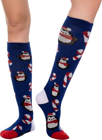 JOYIN 5 Pairs Women's Cute Winter Socks Christmas Fancy Design Knee High Socks Multi Colorful Patterned Knee High Socks for Xmas Holiday Gifts for Women and Girls in Saudi Arabia