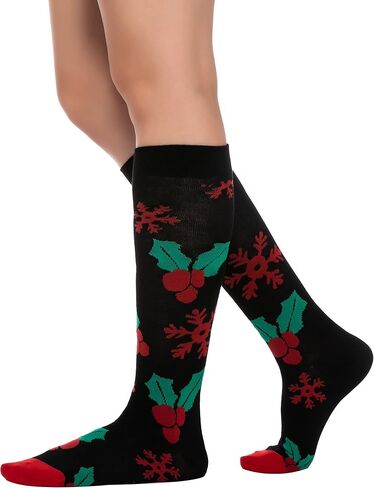 JOYIN 5 Pairs Women's Cute Winter Socks Christmas Fancy Design Knee High Socks Multi Colorful Patterned Knee High Socks for Xmas Holiday Gifts for Women and Girls in Saudi Arabia
