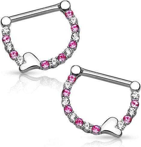 Forbidden Body Jewelry Pair of Surgical Steel 1/2 Inch CZ Crystal Lined Sweetheart Nipple Ring Clikers in Saudi Arabia