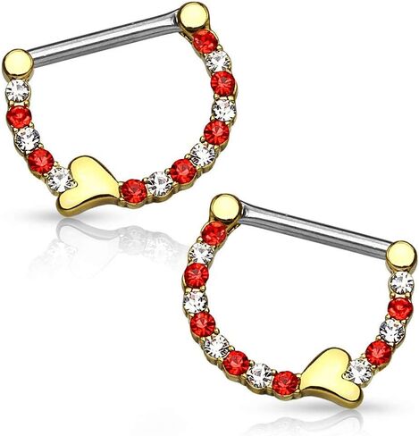 Forbidden Body Jewelry Pair of Surgical Steel 1/2 Inch CZ Crystal Lined Sweetheart Nipple Ring Clikers in Saudi Arabia