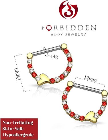 Forbidden Body Jewelry Pair of Surgical Steel 1/2 Inch CZ Crystal Lined Sweetheart Nipple Ring Clikers in Saudi Arabia