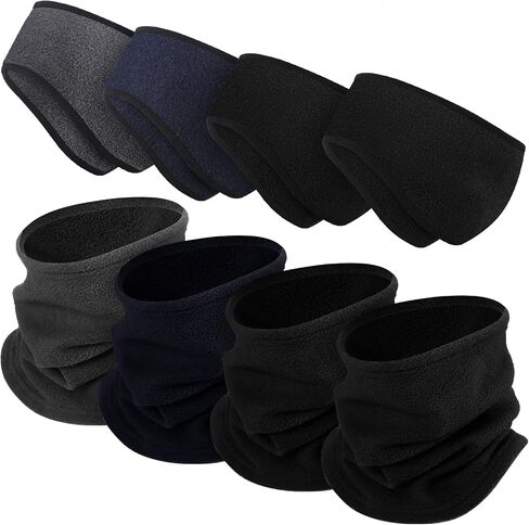 Jeyiour 8 Pcs Fleece Ear Warmers Winter Headband with Neck Warmers Gaiter Ear Muff Neck Scarf for Women Men Cycling Skiing in Saudi Arabia