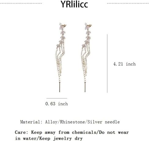 YRlilicc Cubic Zirconia Long Tassel Stud Earrings Ear Cuffs for Women 14K Gold Plated Rhinestone Tassel Dangle Teardrop Climber Wrap Around Earrings Hypoallergenic Piercing Jewelry Gift in Kuwait