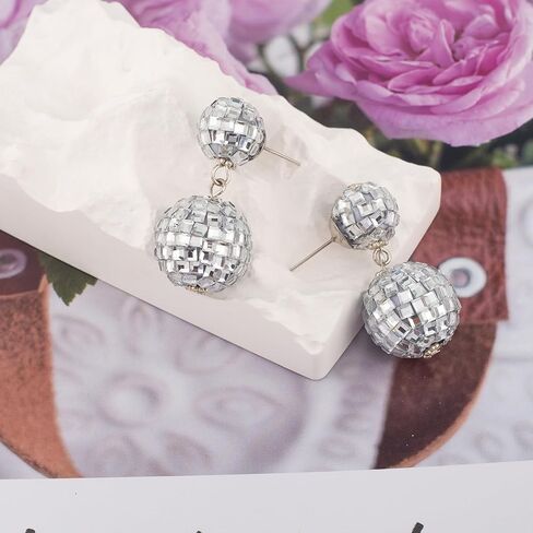 ديسكو الكرة الأقراط للنساء سباركلي ديسكو الأقراط للنساء زي الملحقات ديسكو الكرة تتدلى الأقراط مرآة الأقراط 60s 70s أقراط ديسكو مجوهرات للنساء ديسكو ملابس الملحقات in Kuwait