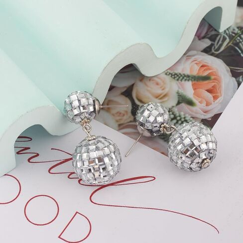 ديسكو الكرة الأقراط للنساء سباركلي ديسكو الأقراط للنساء زي الملحقات ديسكو الكرة تتدلى الأقراط مرآة الأقراط 60s 70s أقراط ديسكو مجوهرات للنساء ديسكو ملابس الملحقات in Kuwait