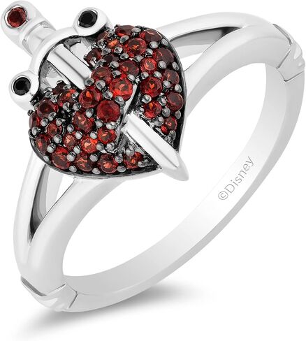 Jewelili Enchanted Disney Fine Jewelry Black Rhodium over Sterling Silver Round Garnet and Treated Black Round Diamond Accent Evil Queen Ring in Saudi Arabia