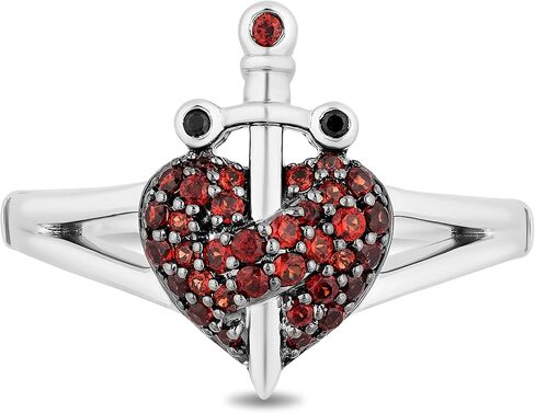 Jewelili Enchanted Disney Fine Jewelry Black Rhodium over Sterling Silver Round Garnet and Treated Black Round Diamond Accent Evil Queen Ring in Saudi Arabia
