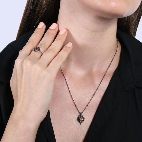 Jewelili Enchanted Disney Fine Jewelry Black Rhodium over Sterling Silver Round Garnet and Treated Black Round Diamond Accent Evil Queen Ring in Saudi Arabia