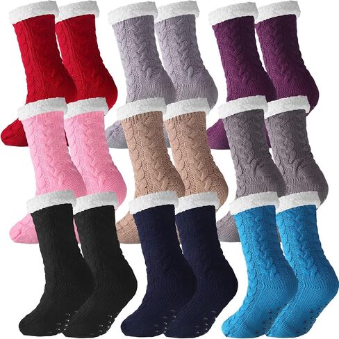 Mumufy 9 Pairs Fuzzy Socks Women Christmas Winter Thick Socks Gifts Cake Socks for Women Warm Slipper Socks for Valentine's Gifts Girls Winter Home Indoor Spa Socks in Saudi Arabia