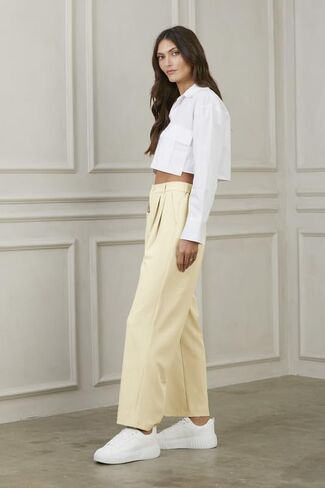 سروال PURPEARL مستقيم واسع الساق للنساء الأعمال عارضة مرونة عالية الخصر اللباس السراويل الطويلة مكتب السراويل مع جيوب in Kuwait