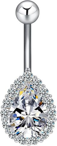 Greendou Fashion Jewelry 316L Stainless Steel Teardrop Belly Button Rings Body Piercing Reverse Sexy Navel Rings (Silver+Clear) in Kuwait