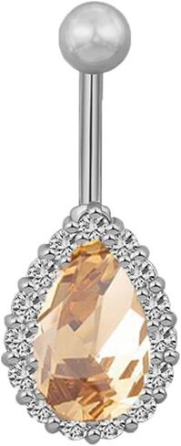 Greendou Fashion Jewelry 316L Stainless Steel Teardrop Belly Button Rings Body Piercing Reverse Sexy Navel Rings (Silver+Clear) in Kuwait
