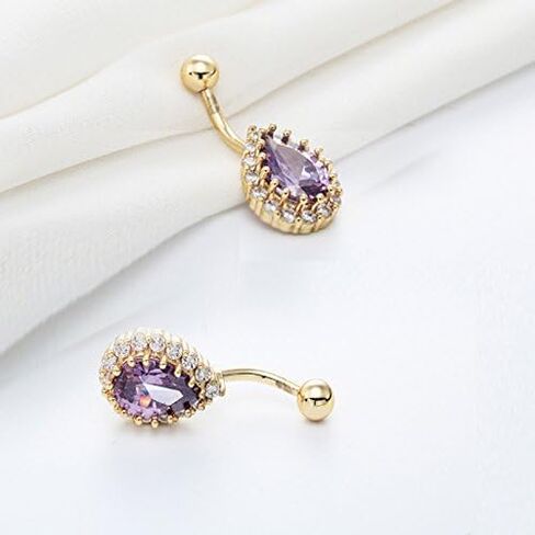 Greendou Fashion Jewelry 316L Stainless Steel Teardrop Belly Button Rings Body Piercing Reverse Sexy Navel Rings (Silver+Clear) in Kuwait