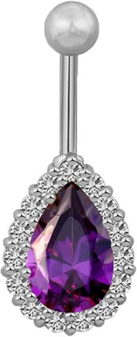 Greendou Fashion Jewelry 316L Stainless Steel Teardrop Belly Button Rings Body Piercing Reverse Sexy Navel Rings (Silver+Clear) in Kuwait