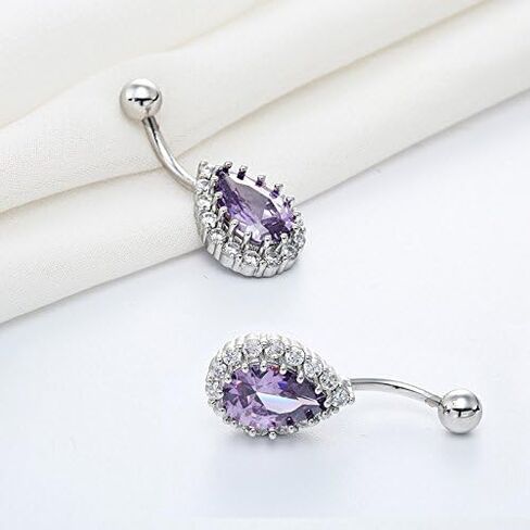 Greendou Fashion Jewelry 316L Stainless Steel Teardrop Belly Button Rings Body Piercing Reverse Sexy Navel Rings (Silver+Clear) in Kuwait
