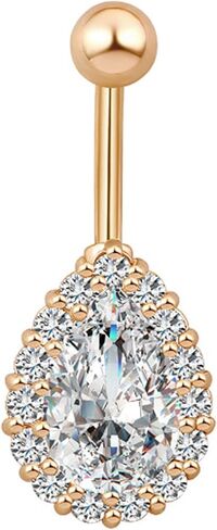 Greendou Fashion Jewelry 316L Stainless Steel Teardrop Belly Button Rings Body Piercing Reverse Sexy Navel Rings (Silver+Clear) in Kuwait