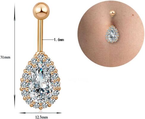 Greendou Fashion Jewelry 316L Stainless Steel Teardrop Belly Button Rings Body Piercing Reverse Sexy Navel Rings (Silver+Clear) in Kuwait