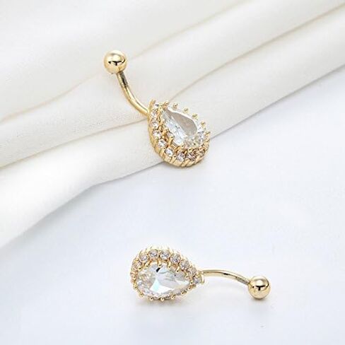 Greendou Fashion Jewelry 316L Stainless Steel Teardrop Belly Button Rings Body Piercing Reverse Sexy Navel Rings (Silver+Clear) in Kuwait