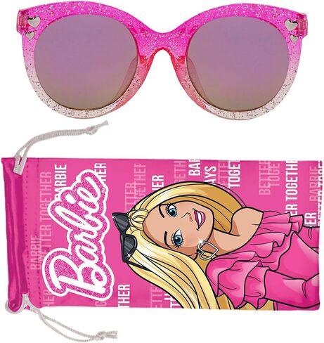 Barbie Pink Tinted Glitter Kids Girls Sunglasses - Stylish, Comfortable & Durable UV-Protection Barbie Pink Sunglasses with Soft Carrying Case - Officially Licensed Product in Saudi Arabia