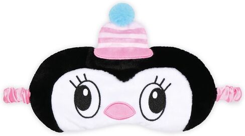iscream Holiday Cheer Satin-Lined Embroidered Fleece Sleep Mask - Pink Penguin in Kuwait