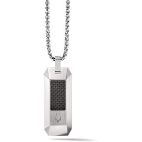 Bulova Jewelry Men's Precisionist Round Box Link Chain Necklace with Dog Tag Pendant Style