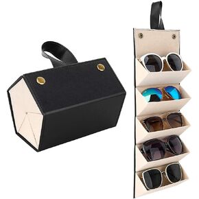 Sunglass case organizer for woman and men, 6 slots for travel, suitcase and foldable, cleansing kit as a gift