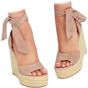Womens Espadrilles Wedges Sandals Heels Open Toe Tie Lace Up Platform Ankle Strap Summer Dress Shoes in Kuwait