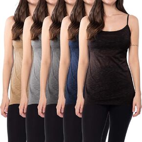 Sexy Basics Women's Basic Camisole Adjustable Spaghetti Strap Semi Sheer Slub Tank Top - 5 Pack