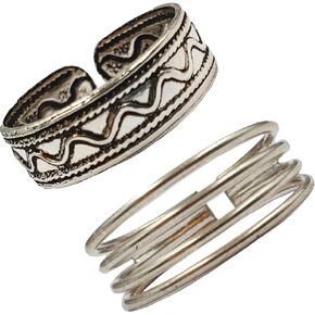 925 Sterling Silver Set 2 Toe Ring Knuckle Ring Adjustable Comfort Open Size (Model 3) in Kuwait