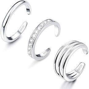 Sllaiss 3PCS 925 الفضة الاسترليني خواتم اصبع القدم للنساء الذهب الأبيض مطلي رقيقة خواتم المفصل الخنصر قابل للتعديل مفتوحة مكعب زركونيا اصبع القدم خواتم مجموعة مجوهرات القدم in Kuwait