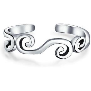 Personalized Open Spiral Pinky Midi Filigree Celtic Scroll Swirl Toe Ring For Women Teen Oxidized .925 Silver Sterling Adjustable Customizable