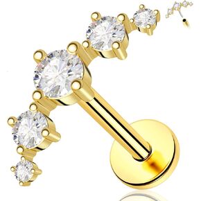 Melighting 14K الذهب الصلب حلق خلفي مسطح منحني حلق بدون خيط تيتانيوم دفع بدون خيط في القرط للنساء 16G الذهب الغضروف حلق محارة ثقب المجوهرات للنساء in Kuwait